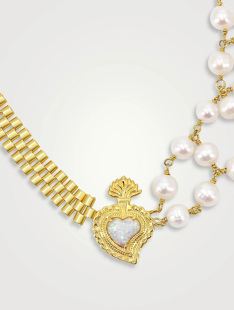 Rise Radiant Heart 50/50 Necklace With Pearls