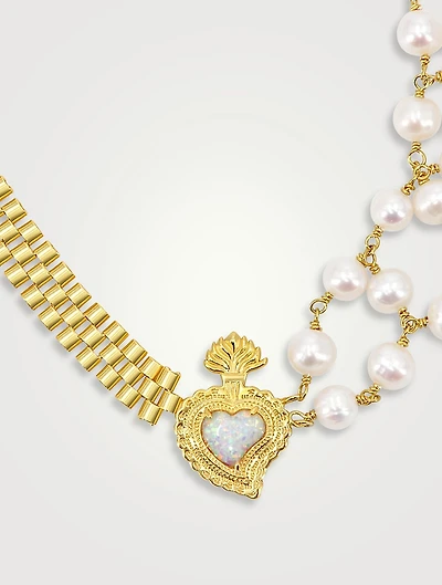 Rise Radiant Heart 50/50 Necklace With Pearls