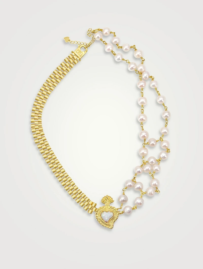 Rise Radiant Heart 50/50 Necklace With Pearls