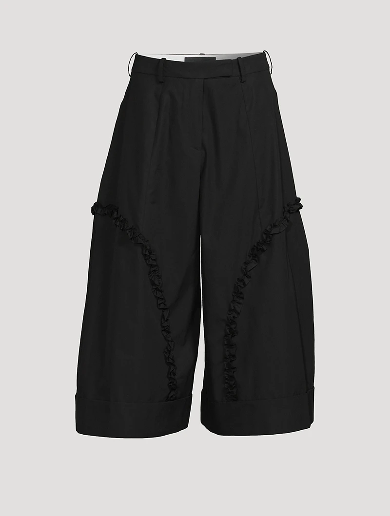 Sculpted Wide-Leg Trousers With Frill Detail