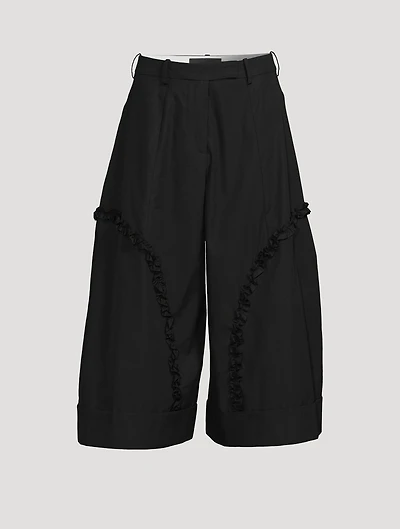 Sculpted Wide-Leg Trousers With Frill Detail