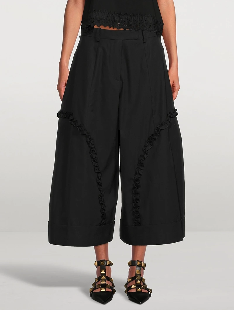 Sculpted Wide-Leg Trousers With Frill Detail
