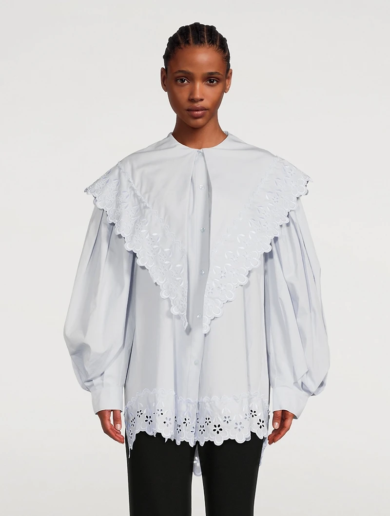 Signature Sleeve Cotton Shirt With Eyelet Trim