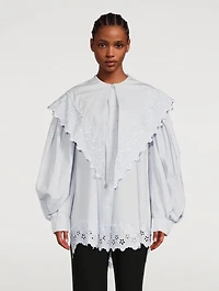 Signature Sleeve Cotton Shirt With Eyelet Trim
