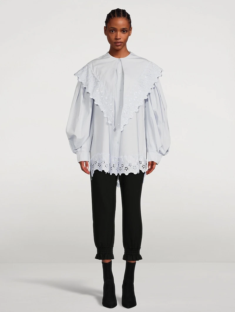 Signature Sleeve Cotton Shirt With Eyelet Trim