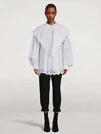 Signature Sleeve Cotton Shirt With Eyelet Trim