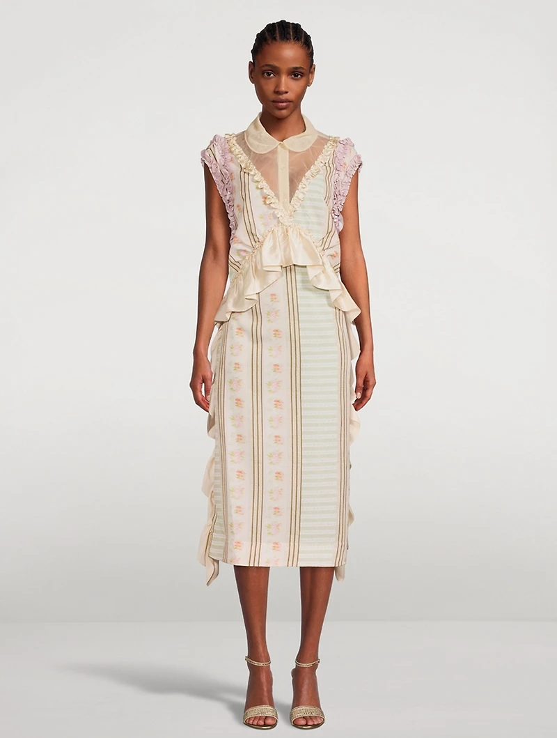 Sleeveless Patchwork Dress With Tulle Insert