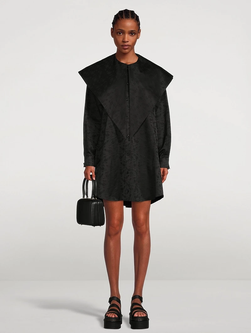 Daisy Faille Shirt Dress With Long Pointed Collar