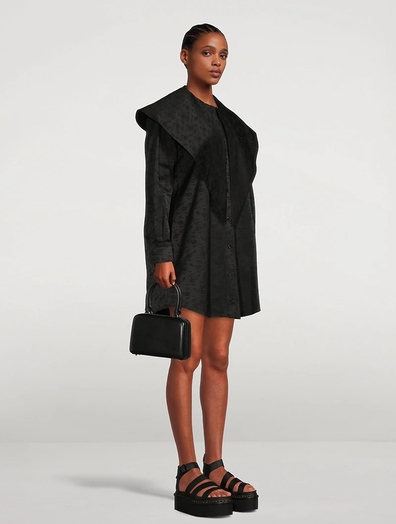 Daisy Faille Shirt Dress With Long Pointed Collar
