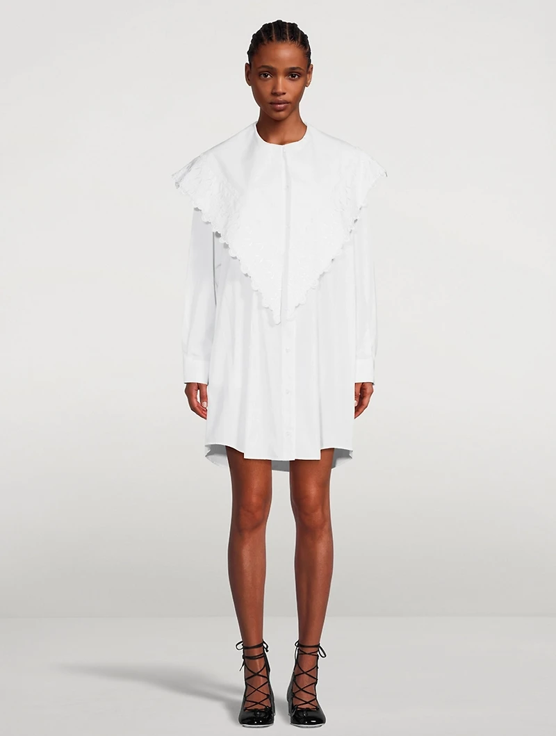 Cotton Shirt Dress With Long Pointed Collar