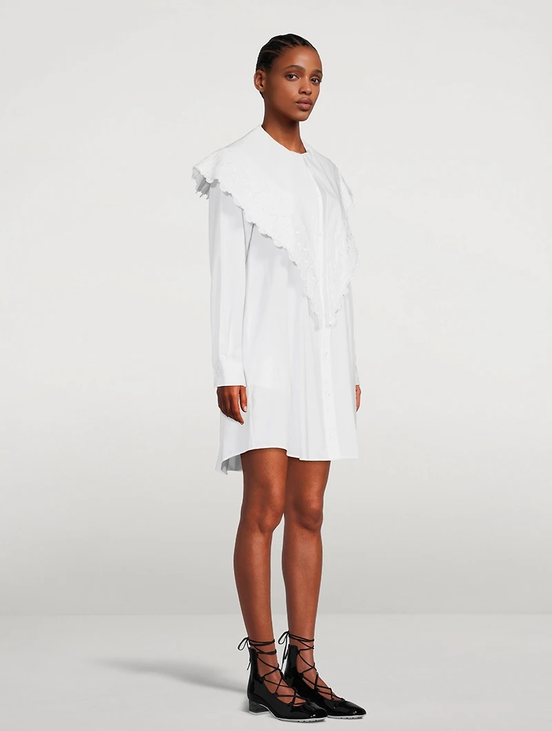 Cotton Shirt Dress With Long Pointed Collar