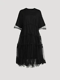 Embellished T-Shirt Dress With Tulle Overlay