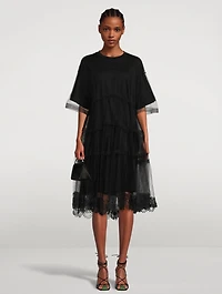Embellished T-Shirt Dress With Tulle Overlay