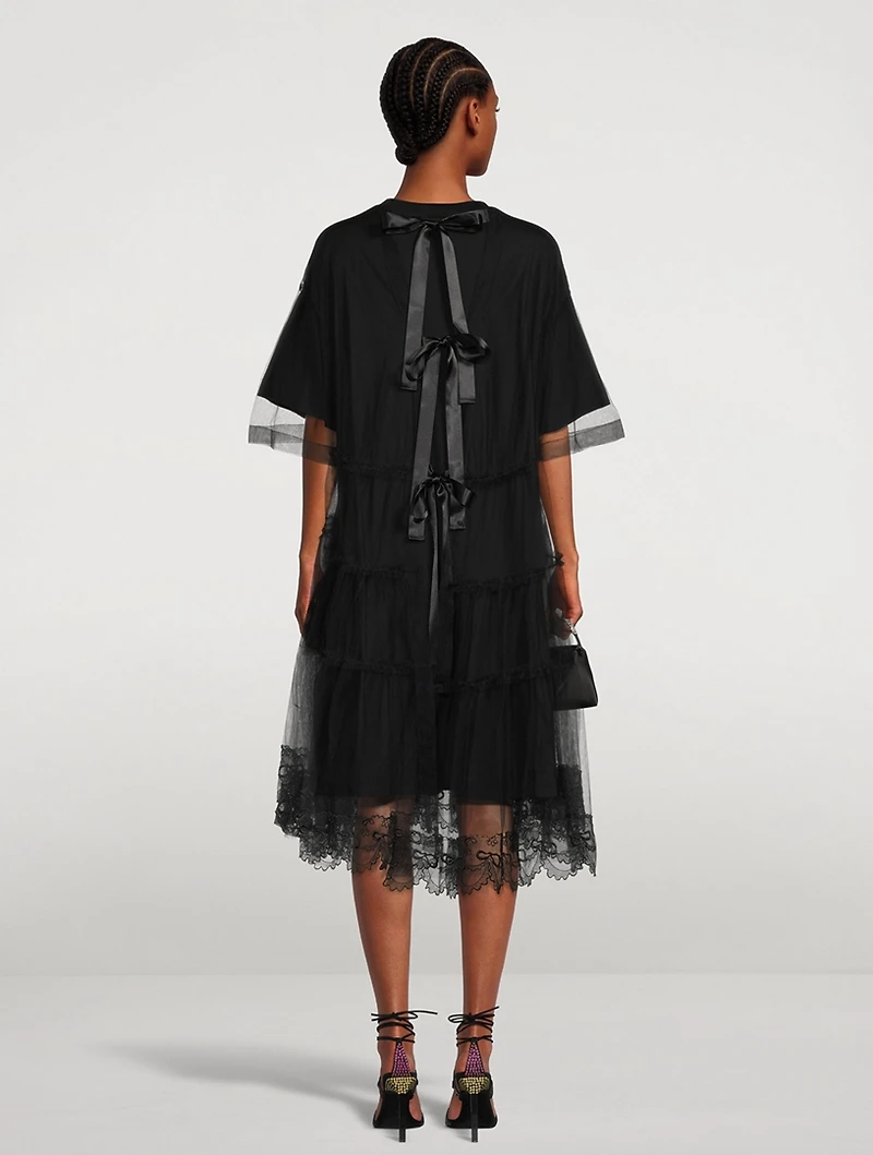 Embellished T-Shirt Dress With Tulle Overlay