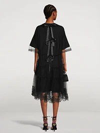 Embellished T-Shirt Dress With Tulle Overlay