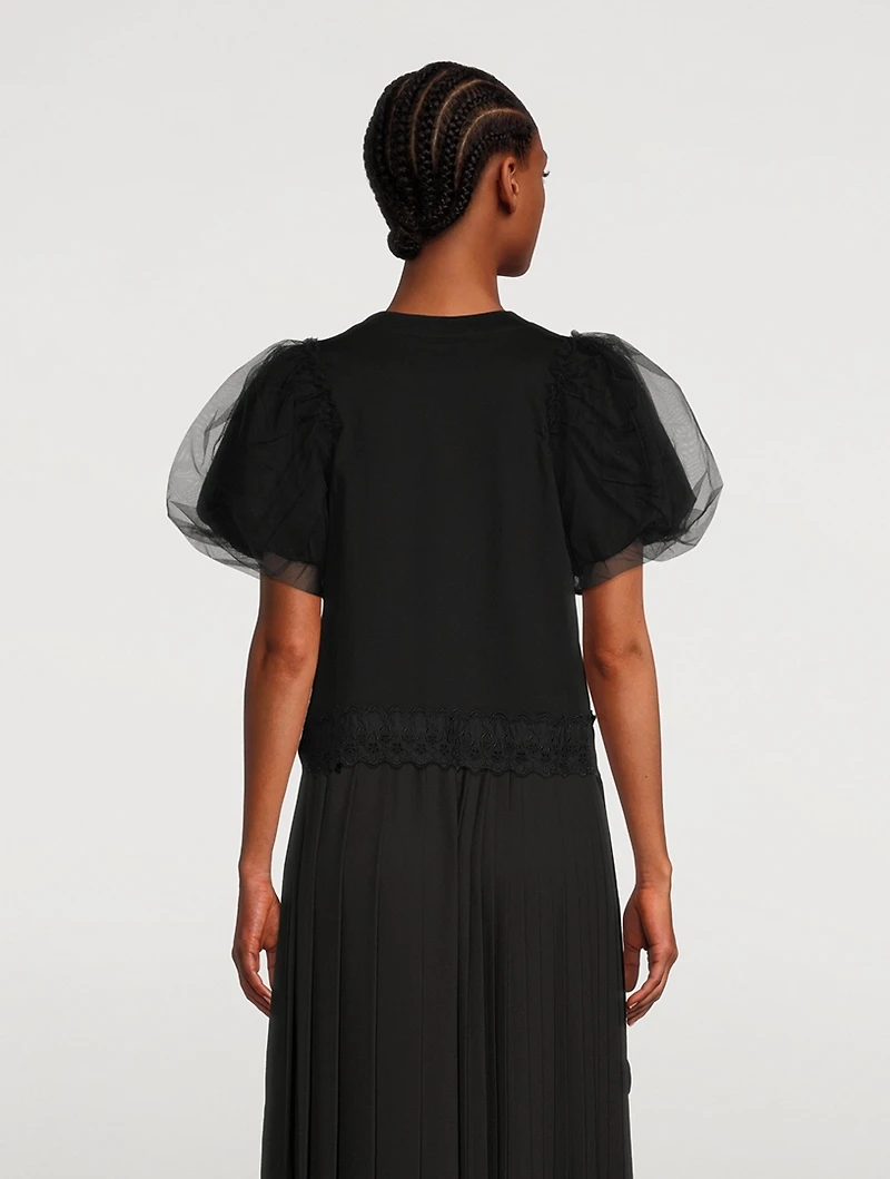 Embellished T-Shirt With Tulle Sleeves