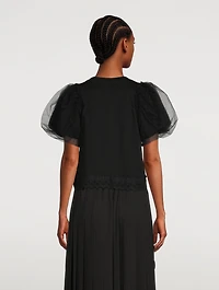 Embellished T-Shirt With Tulle Sleeves