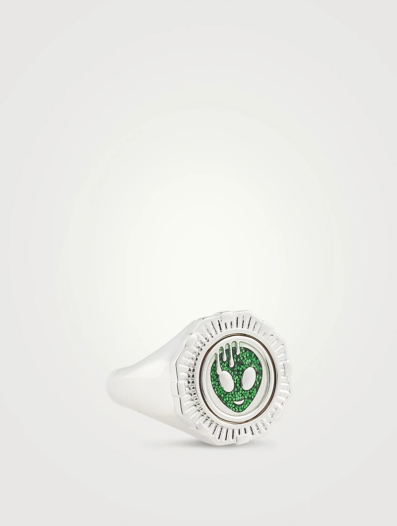 Pop Moss Silver Alien Coin Ring