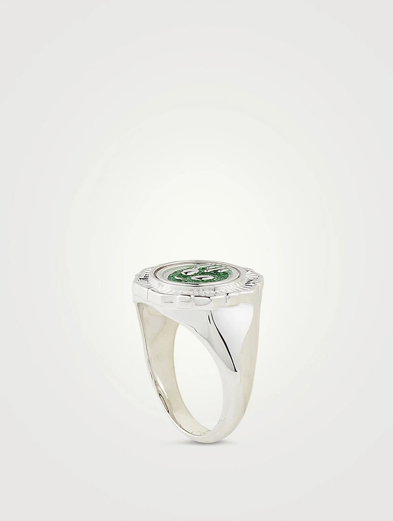 Pop Moss Silver Alien Coin Ring