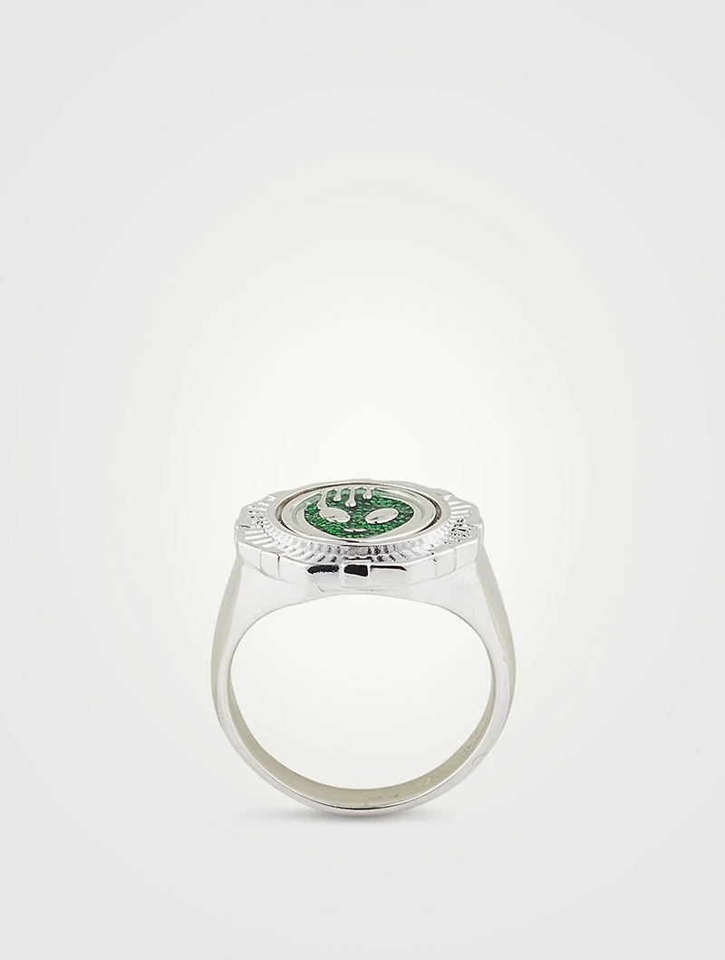 Pop Moss Silver Alien Coin Ring