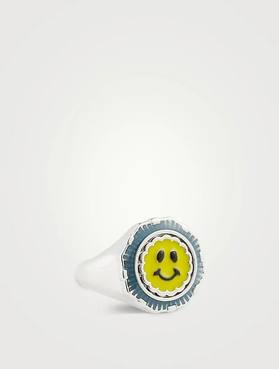 Pop Moss Silver Happy Face Coin Ring
