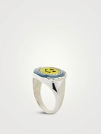Pop Moss Silver Happy Face Coin Ring