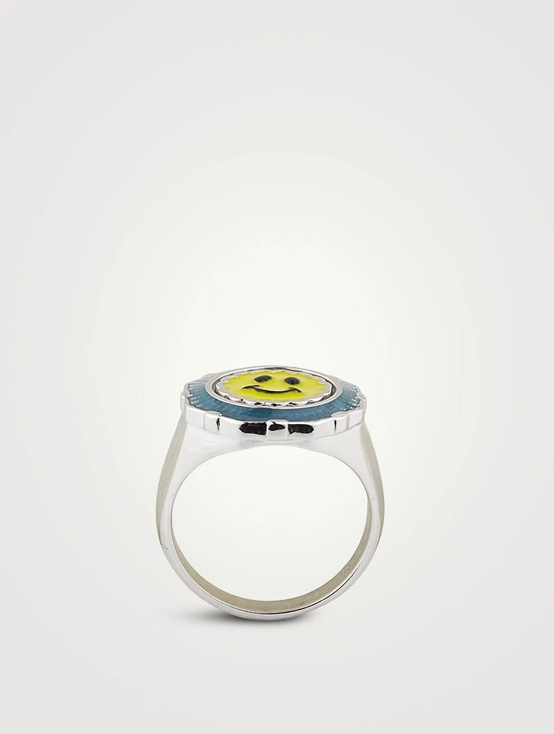 Pop Moss Silver Happy Face Coin Ring