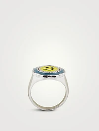 Pop Moss Silver Happy Face Coin Ring