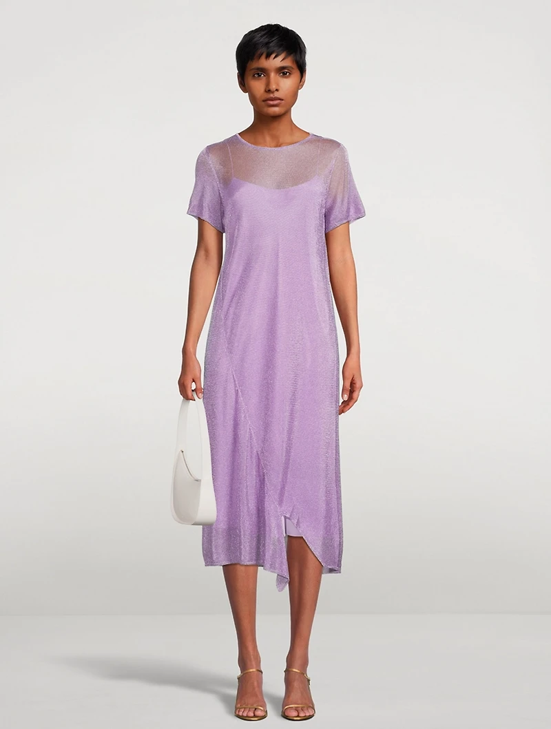 Pasol Metallic Sheer Short-Sleeve Midi Dress