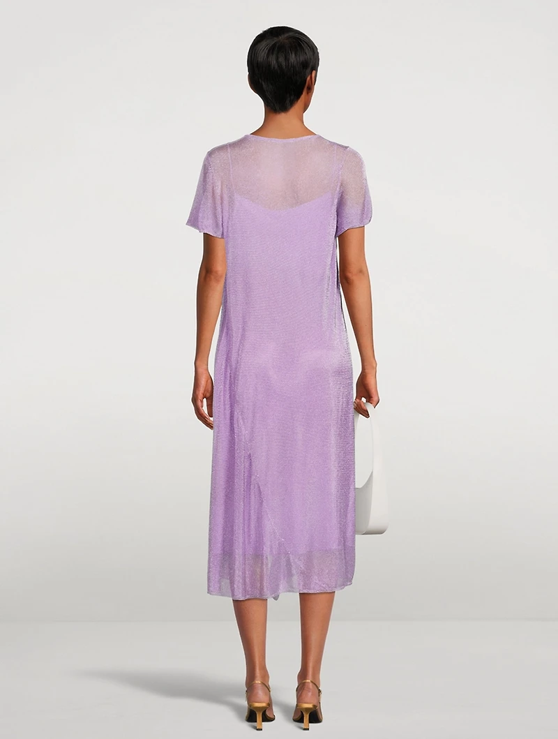 Pasol Metallic Sheer Short-Sleeve Midi Dress