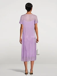 Pasol Metallic Sheer Short-Sleeve Midi Dress
