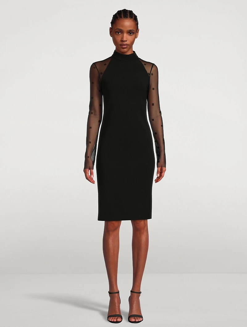 4G Sheer-Sleeve Sheath Dress