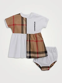 Cotton Check Panel Dress With Bloomers