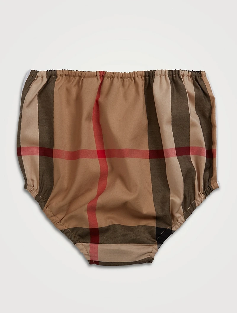 Cotton Check Panel Dress With Bloomers