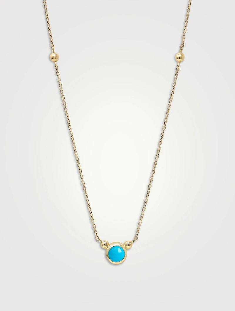 Dew Drop Bonheur 14K Gold Birthstone Necklace With Turquoise