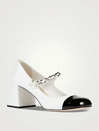 Patent Leather Mary Jane Pumps With Chain Strap