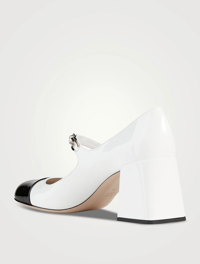 Patent Leather Mary Jane Pumps With Chain Strap