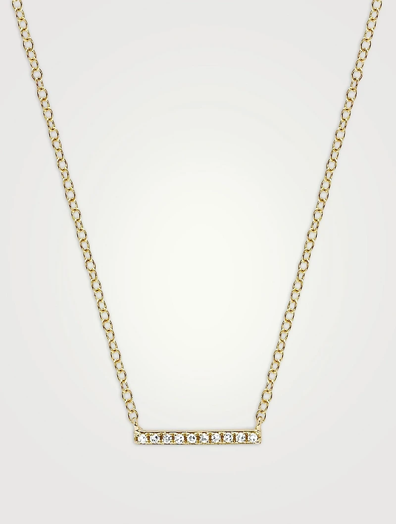 14K Gold Mini Bar Necklace With Diamonds
