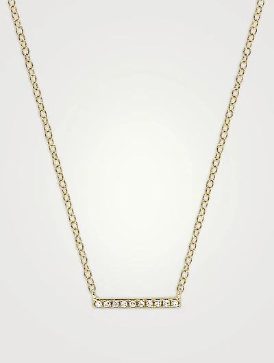 14K Gold Mini Bar Necklace With Diamonds
