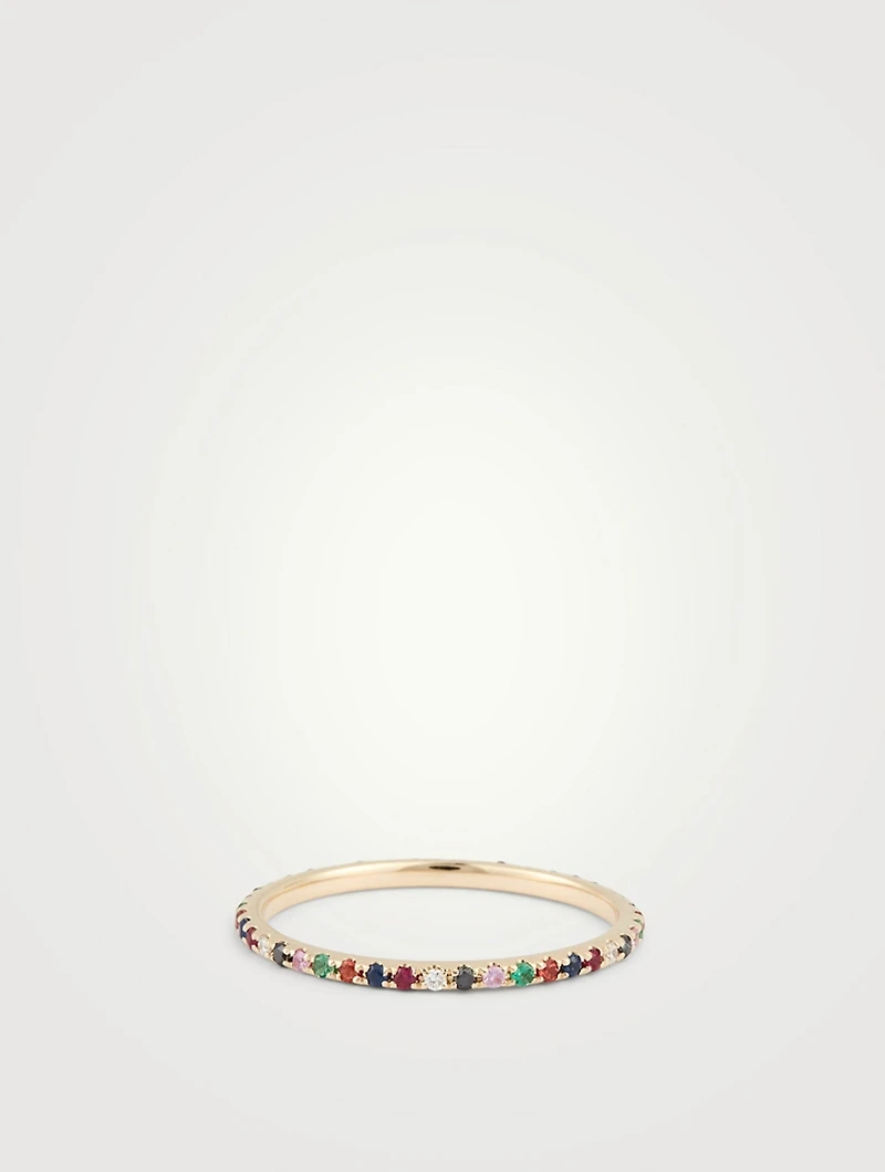 14K Gold Diamond Rainbow Eternity Band Ring