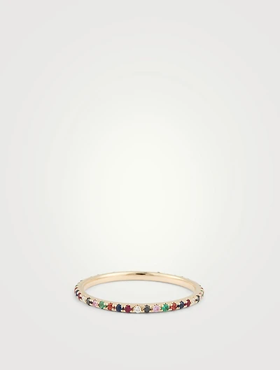 14K Gold Diamond Rainbow Eternity Band Ring
