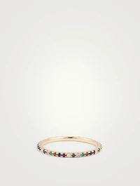 14K Gold Diamond Rainbow Eternity Band Ring