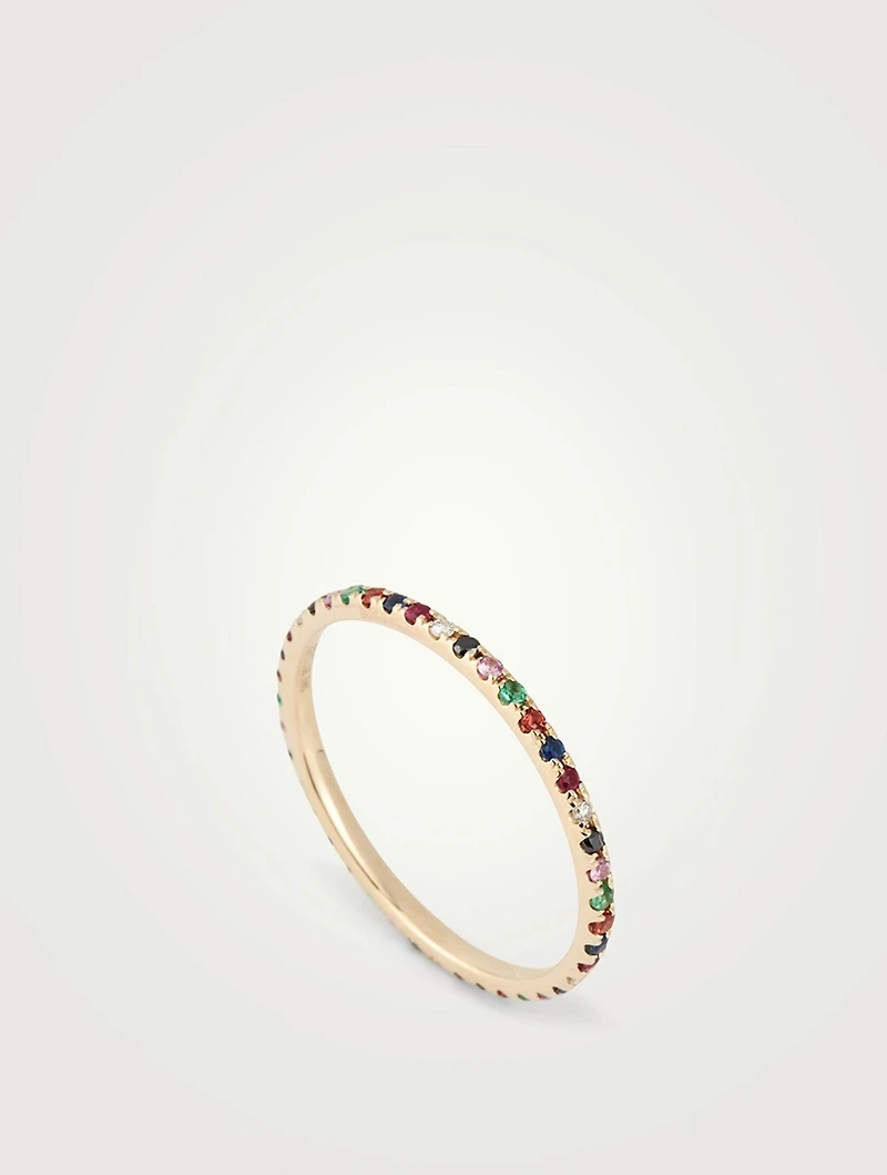 14K Gold Diamond Rainbow Eternity Band Ring