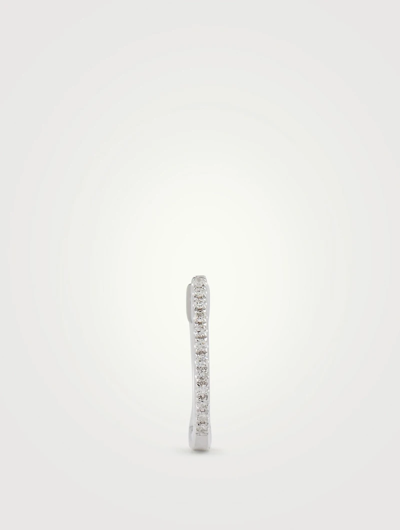 Mini 14K White Gold Huggie Hoop Earring With Diamonds