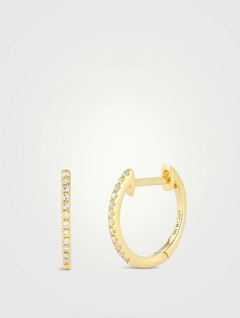 Mini 14K Gold Huggie Hoop Earrings With Diamonds