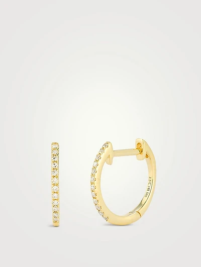 Mini 14K Gold Huggie Hoop Earrings With Diamonds