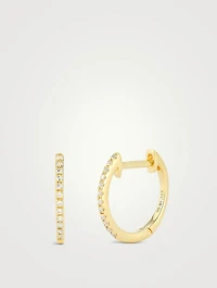 Mini 14K Gold Huggie Hoop Earrings With Diamonds