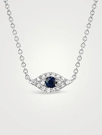 14K White Gold Evil Eye Choker Necklace With Diamonds And Sapphire