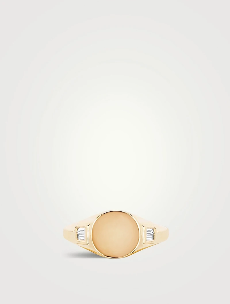14K Gold Diamond Baguette Signet Ring