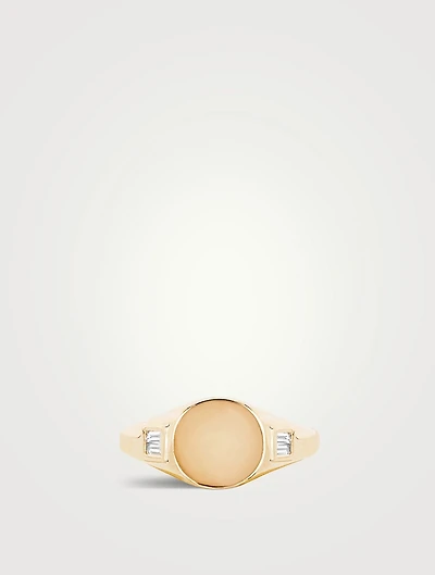 14K Gold Diamond Baguette Signet Ring